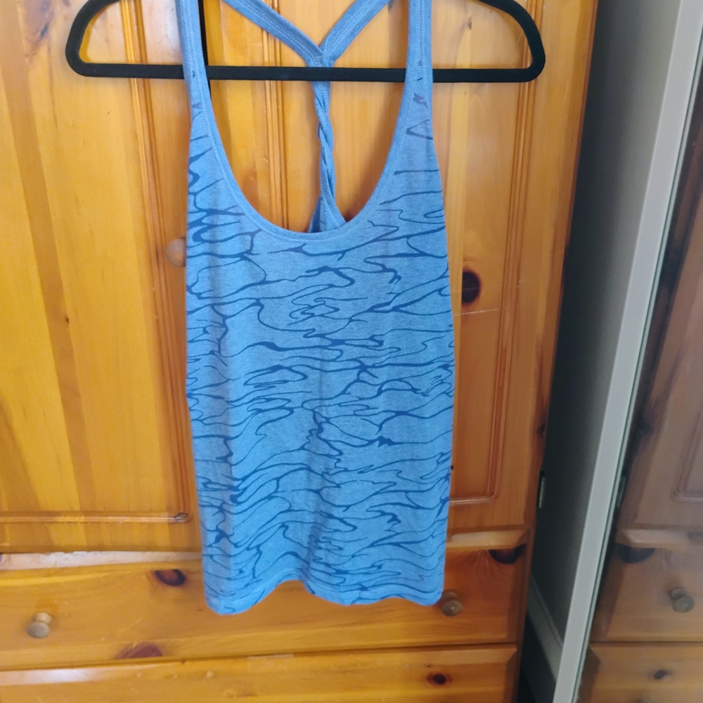 Old Navy Blue Patterned Racerback Tank Top